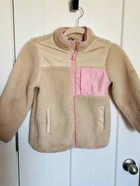 Kids Cream Sherpa Jacket with Pink Trim